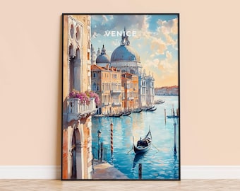 ヴェネツィア（イタリア）の水彩画：ボヘミアン風旅行ポスター - Etsy 日本