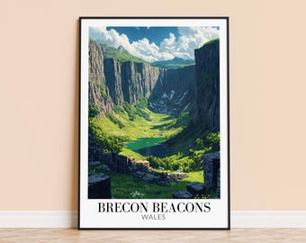 Brecon Beacons Wales Print – Travel Poster, Landscape Art