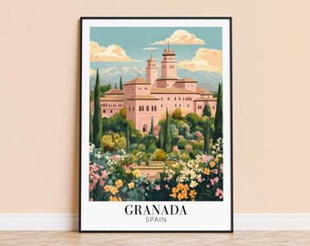Granada Spain Travel Poster – Alhambra Palace Wall Art