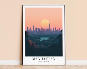 Manhattan Skyline Art Print – New York Travel Poster, Personalized Gift