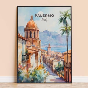 Aquarelprint Palermo – Italië reizen muurkunst, stadsposter, ingelijste of niet-ingelijste woondecoratie, cadeau bruiloft en housewarming, gepersonaliseerd