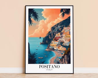 Lámina artística de Positano, Italia – Póster de viaje de la Costa Amalfitana, regalo personalizado
