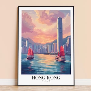 Hong Kong Print – China Travel Wall Art,Hong Kong City Poster, Framed or Unframed Home Decor, Wedding and Housewarming Gift, Personalised