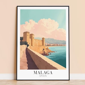 Malaga Print – Spain Wall Art Poster, Costa del Sol Travel Print, Home Decor, Wedding & Housewarming Gift, Framed or Unframed, Personalised