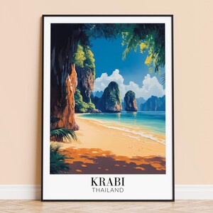 Krabi Print – Thailand Travel Wall Art, Krabi Coastal Poster, Framed or Unframed Home Decor, Wedding and Housewarming Gift, Personalised