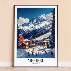 Meribel Print – plakat ścienny z Francji, wydruk podróżniczy po Alpach Francuskich, dekoracja do domu, prezent ślubny i na parapetówkę, w ramie lub bez, spersonalizowany