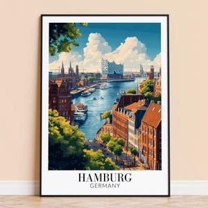 Impressão da paisagem urbana de Hamburgo, Alemanha – Pôster de viagem, com ou sem moldura.