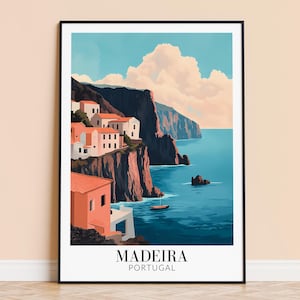 Madeira print – Portugal muurkunstposter, Madeira reisprint, woondecoratie, bruiloft en housewarmingcadeau, ingelijst of niet ingelijst, gepersonaliseerd