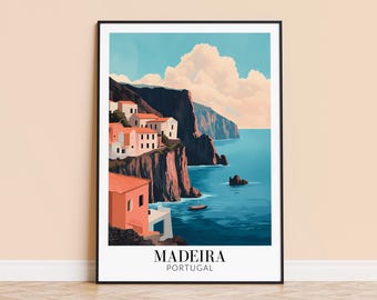 Madeira Portugal Travel Poster – Coastal Cliffside Art Print