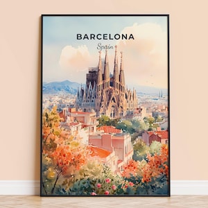 Barcelona Watercolor Print – Spain Travel Wall Art, City Poster, Framed Home Decor, Wedding and Housewarming Gift, Personalised