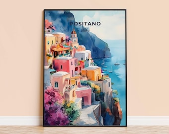 Positano Italy Watercolor Print – Coastal Travel Poster