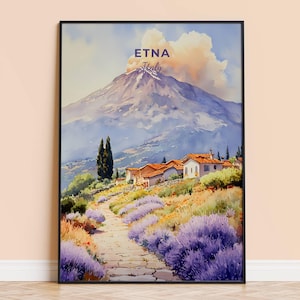 Etna Watercolor Print – Italy Travel Wall Art, Etna Mountain Poster, Framed Unframed Home Decor, Wedding and Housewarming Gift, Personalised