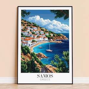 Samos Print – Greece Wall Art Poster, Greek Island Travel Print, Home Decor, Wedding & Housewarming Gift, Framed or Unframed, Personalised