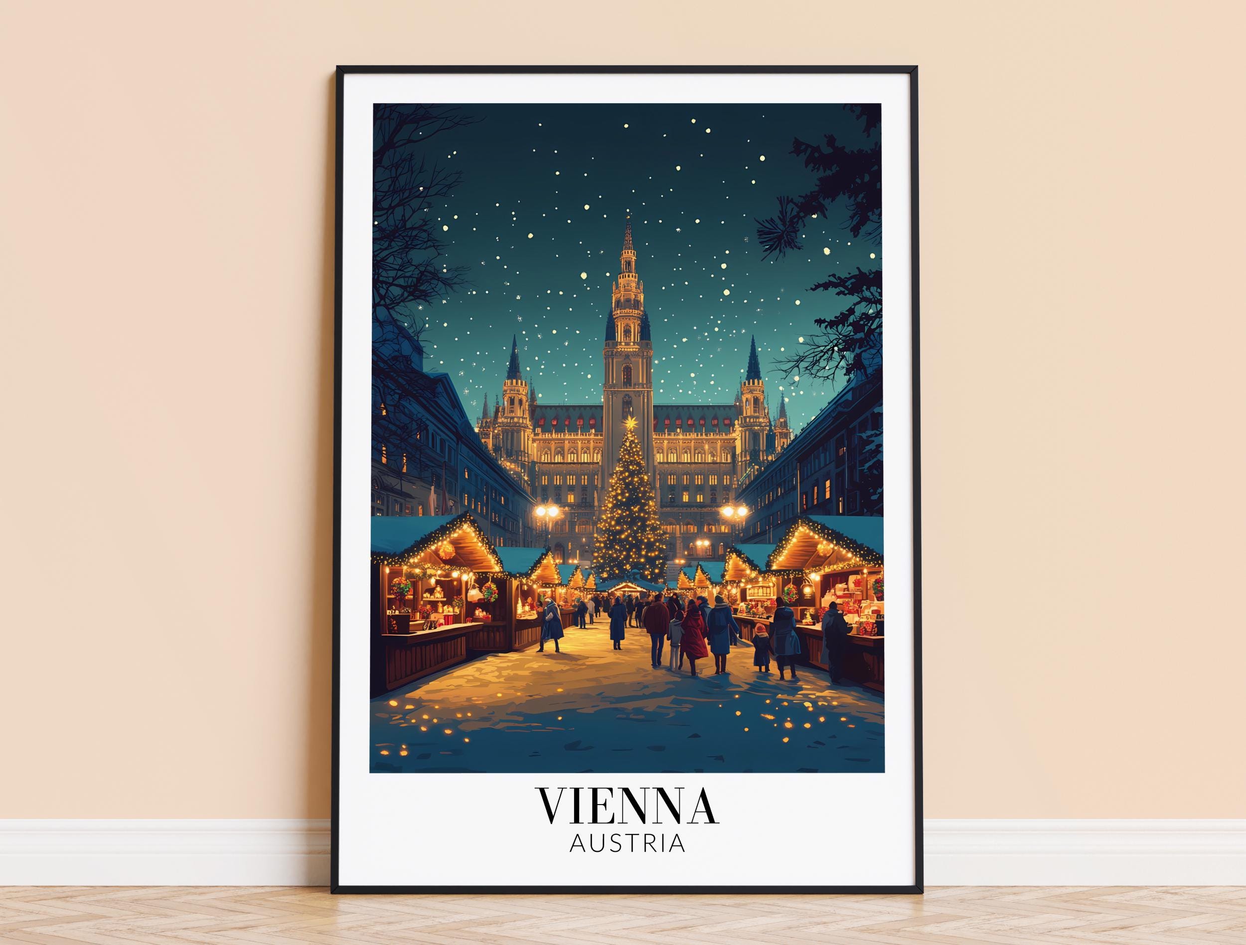 Impressão do Mercado de Natal de Viena – Pôster de parede da Áustria, Impressão do Mercado de Natal, Decoração de casa, Presente de casamento, Emoldurado ou sem moldura, Personalizado
