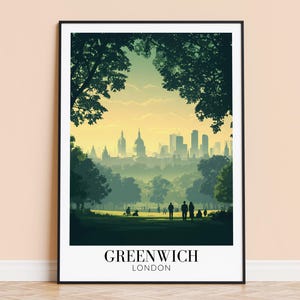 Greenwich Print – Sztuka ścienna z motywem podróży po Londynie, Plakat z motywem miasta Greenwich, Oprawiony lub nieoprawiony wystrój domu, Prezent ślubny i na parapetówkę, Spersonalizowany