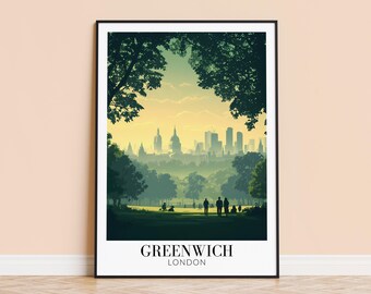 グリニッジプリント - ロンドン旅行のウォールアート、グリニッジシティポスター、額入りまたは額なしのホームデコレーション、結婚式や新築祝いのギフト、パーソナライズ
