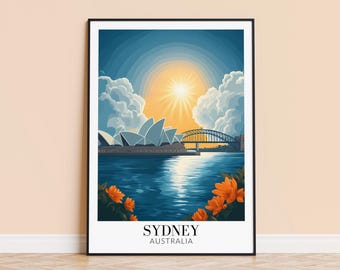 Sydney Australia Travel Poster – Opera House, Harbor Bridge