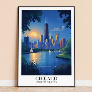 Chicago Print – USA Travel Wall Art, Chicago City Poster, Framed or Unframed Home Decor, Wedding and Housewarming Gift, Personalised