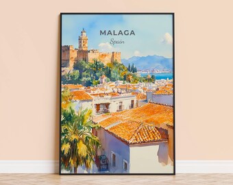 マラガ（スペイン）の水彩画：アンダルシアの街並み - Etsy 日本