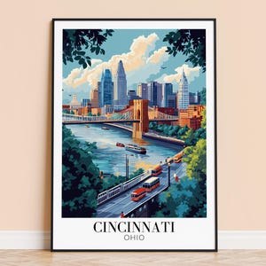 シンシナティプリント - アメリカ旅行ウォールアート、シンシナティシティポスター、額入りまたは額なしのホームデコレーション、結婚式や新築祝いのギフト、パーソナライズ