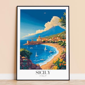 Sicily Print – Italy Wall Art Poster, Sicily Travel Print, Home Decor, Wedding & Housewarming Gift, Framed or Unframed, Personalised