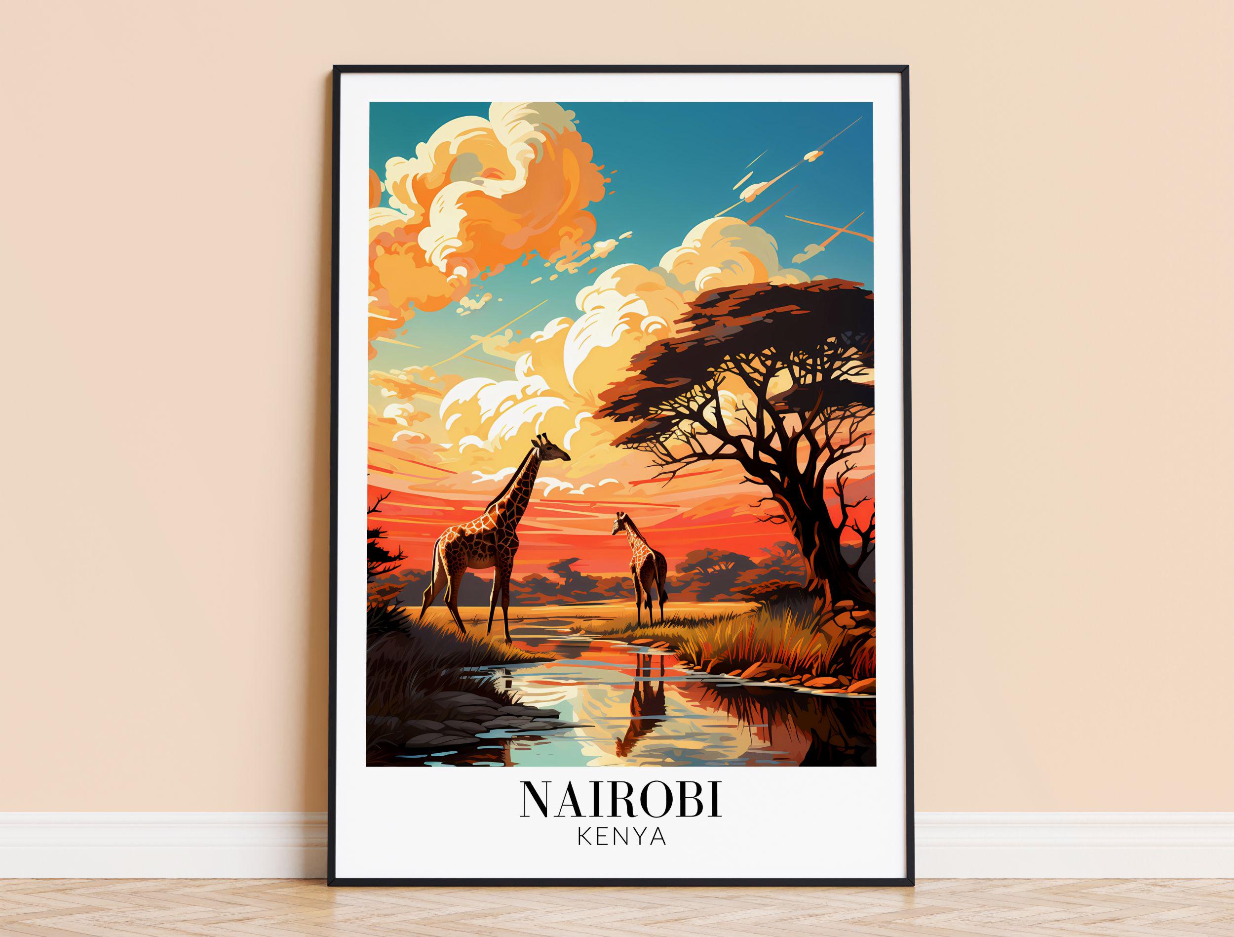 Nairobi Print – Kenya Wall Art Poster, Nairobi Travel Print, Home Decor, Wedding & Housewarming Gift, Framed or Unframed, Personalised