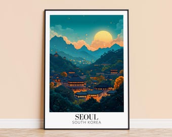 Plakat podróżniczy do Seulu w Korei Południowej – spersonalizowana sztuka ścienna