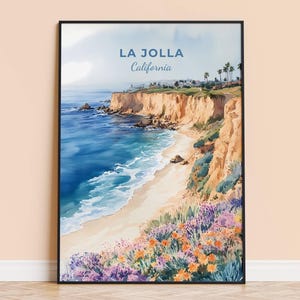 La Jolla Watercolor Print – California Travel Wall Art, Coastal Poster, Framed Home Decor, Wedding and Housewarming Gift, Personalised