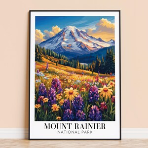 Impression Mount Rainier - Tenture murale de voyage Mount Rainier National Park Washington - Décoration d'intérieur - Cadeau pour les amateurs d'art - Mount Rainier