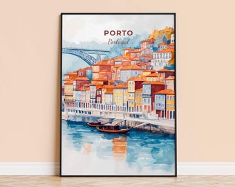 Aquarel Porto Portugal - Reiskunst, gepersonaliseerd cadeau