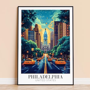 Philadelphia Print – USA Wall Art Poster, Pennsylvania Travel Print, Home Decor, Wedding Housewarming Gift, Framed or Unframed, Personalised