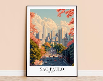Póster de viaje de São Paulo, Brasil – Decoración de pared personalizada de la ciudad
