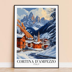 Lámina de Cortina d&#39;Ampezzo: Arte mural de viaje por Italia, póster de Cortina d&#39;Ampezzo, decoración enmarcada para el hogar, regalo de boda o inauguración de la casa, personalizado.