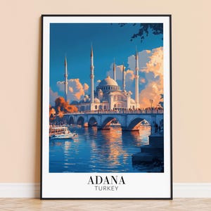 Impresión de Adana: arte mural de viaje a Turquía, póster de la ciudad, decoración del hogar con o sin marco, regalo de boda o inauguración de la casa, personalizado.