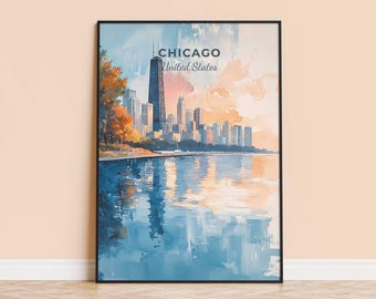 Chicago Watercolor City Print – Travel Wall Art, Personalized Gift