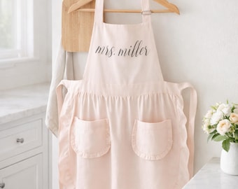 Custom Mrs. Ruffled Apron | Gift for Bride, Newlywed