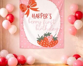 1. Geburtstag Hintergrund | Beere Erster Geburtstag Party Dekoration | Erster Geburtstag Foto Hintergrund | Cake Smash Girlande
