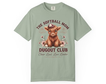 Softball Mom Tshirt Dugout Club T-Shirt mit Highland Kuh Shirt Cute Cattle Design