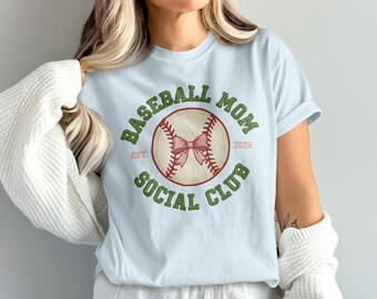 Baseball Mom T Shirt Est 2025 Rosa Bogen Baseball Spiel Tag Mom Shirt Social Club Mom Tee