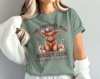 Baseball Mom Tshirt Dugout Club T-Shirt mit Highland Kuh Shirt Cute Cattle Design