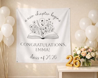 Abschluss-Hintergrund für das nächste Kapitel, personalisiert, Blumen-Foto-Hintergrund mit Namen, Klasse von 2026 Boho-Party-Banner, benutzerdefiniertes Senior-Dekor