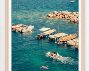 Amalfi Coast Italy wall art, Italian summer boat home decor, vintage Mediterranean photography print, travel photography print