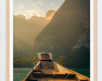 Thailand wall art, canoe mountains wall decor, Khao Sok tropical photography print, travel photography print