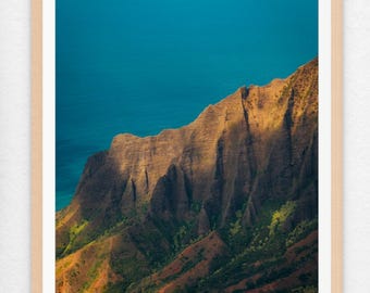 Kauai Hawaii wall art, Na Pali Coast wall decor, ocean mountains photography print, travel photography print
