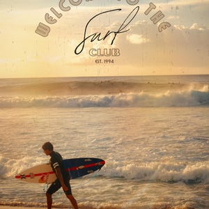 Retro surf digital download poster, Oahu Hawaii North Shore beach poster, surfing beach wall art photograph, welcome to the surf club