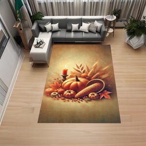 Póster de Acción de Gracias, Colores de otoño, Calabazas, Hojas de otoño, Mazorcas de maíz, Alfombra moderna, Alfombra decorativa, Alfombra antideslizante, Alfombra, Alfombra popular, Alfombra de área