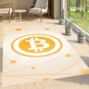 3D Bitcoin Rug, Modern Rug, Decorative Rug,Bitcoin,Area Rug, Living Room, Non-Slip Carpet,Floor Mat Bedroom Decor,Floor Patterned Rug Carpet