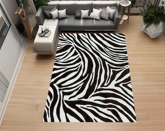 Zebra Pattern Rugs, Zebra Rug, Black-White, Living Room, Custom Rug, Home Decor Rug, Modern Rug, Non-Slip Rug, Popular Rug, Area Rug, Gift