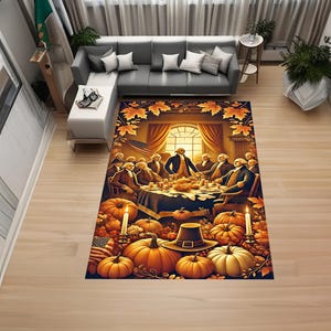 Póster de Acción de Gracias, Padres Fundadores de Estados Unidos, Calabazas, Hojas de Otoño, Alfombra Moderna, Alfombra Decorativa, Alfombra Antideslizante, Alfombra Popular