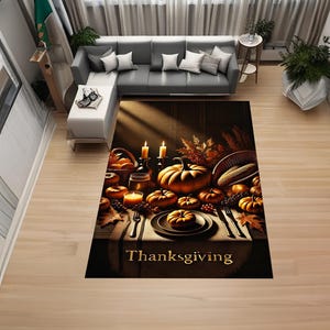 Póster de Acción de Gracias, Colores de otoño, Calabazas, Hojas de otoño, Mazorcas de maíz, Alfombra moderna, Alfombra decorativa, Alfombra antideslizante, Alfombra, Alfombra popular, Alfombra de área